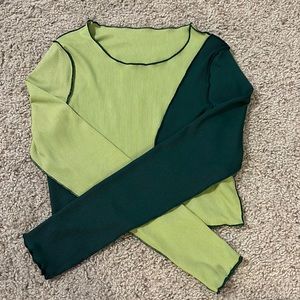 SHEIN Sz M Green Color Blocked Long Sleeve Top